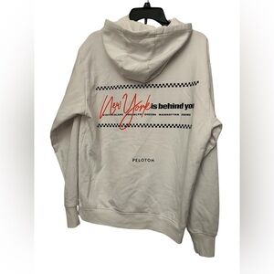 Peloton NYC Men’s White Sweatshirt Hoodie New York is Behind You Size Small